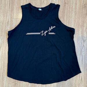 Zyia Active South Beach Tank Top Black Sleeveless Curved Hem Cotton Stretch